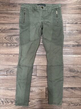 Olive Biker Pants with Zipper Details